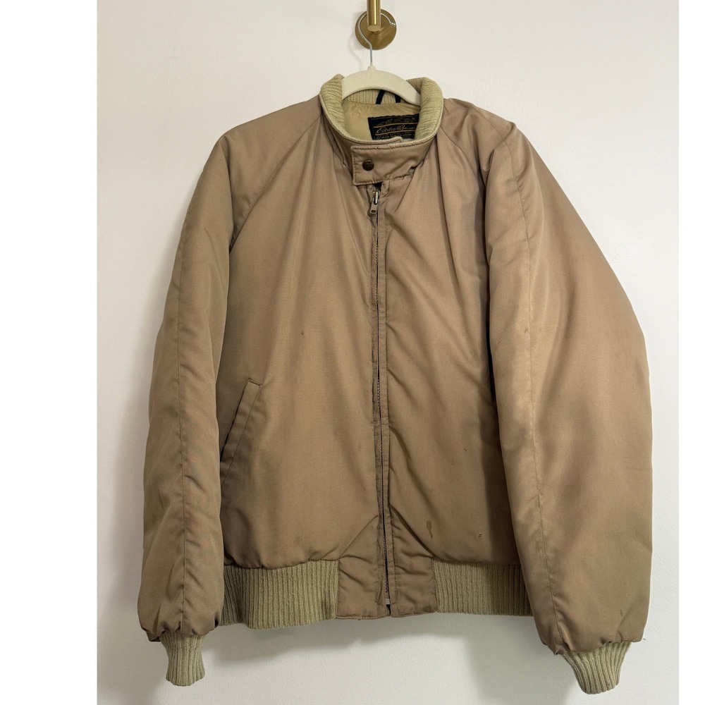 VTG EDDIE BAUER Men's Goose Down Bomber USA Flight Jacket Pockets Zip Brown Sz M